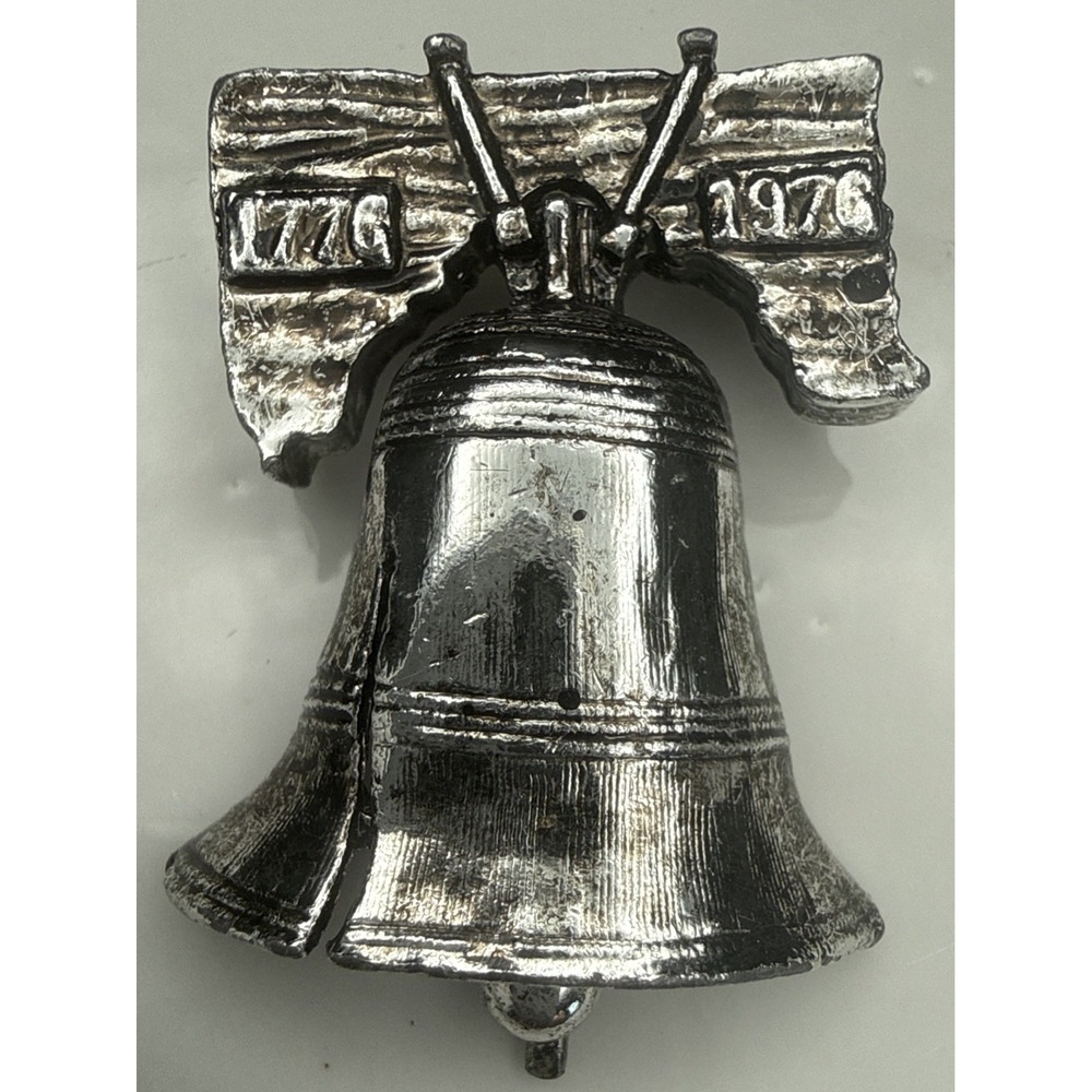 Vintage Gerry's‎ Signed Silver Tone Liberty Bell Bicentennial Brooch 1776-1976
